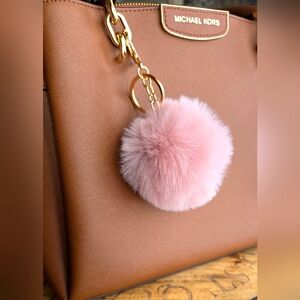Pink Faux Fur Pom Bag Charm Key Chain